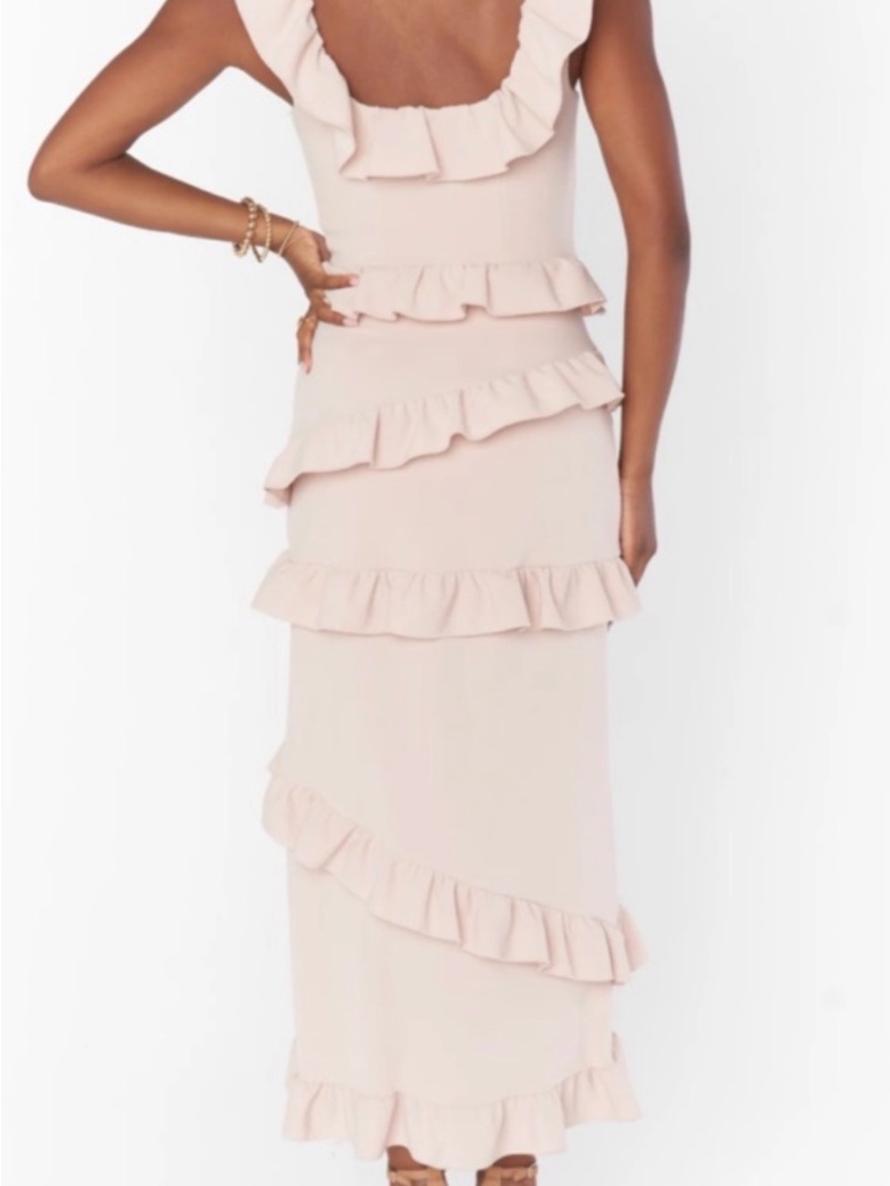 NWT! Show Me Your MuMu Greta in Blush Ruffle-Trim Midi Dress - Picture 4 of 5